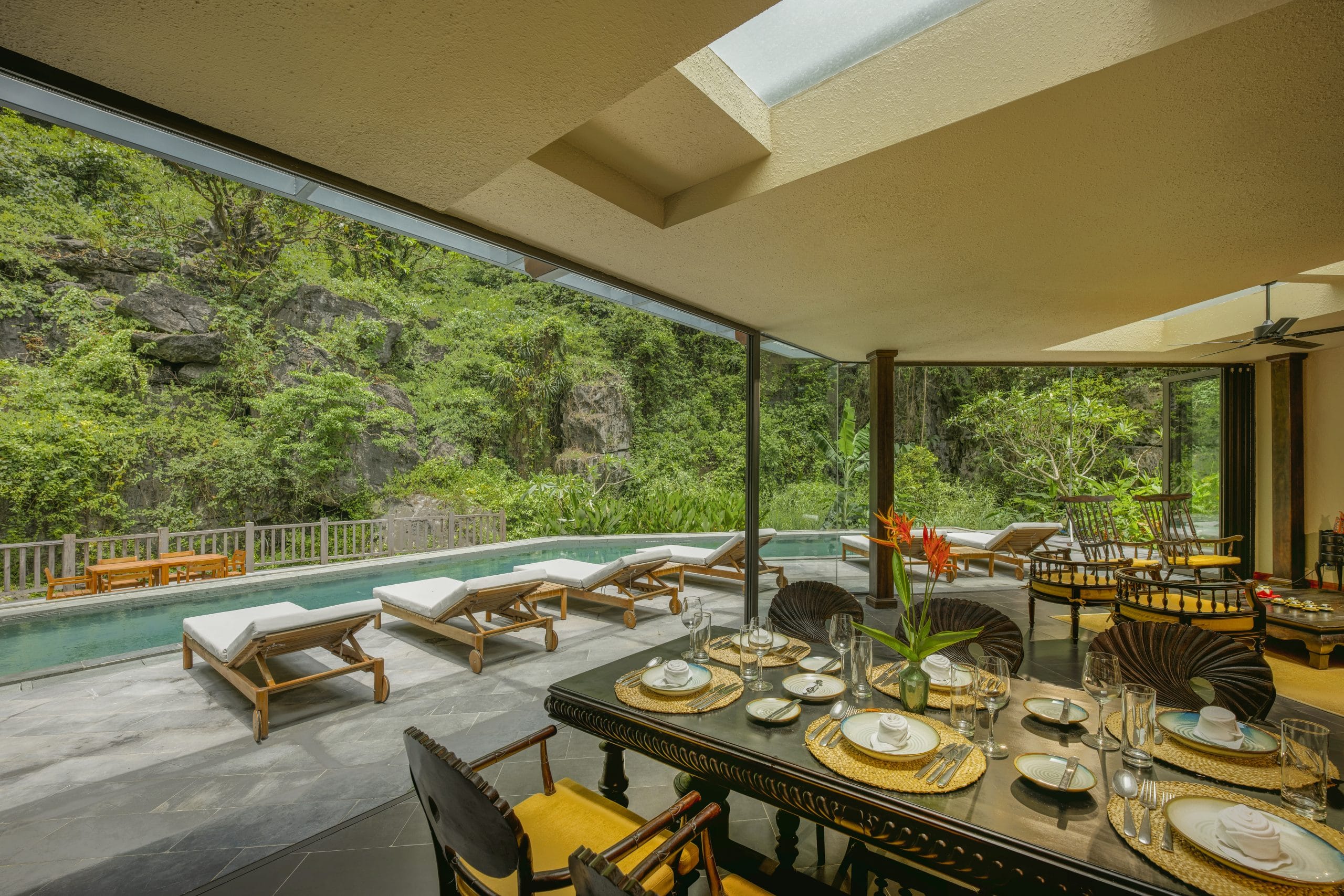 The serene private garden and terrace of the Jiva Villa, reflecting Northern Vietnamese elegance.