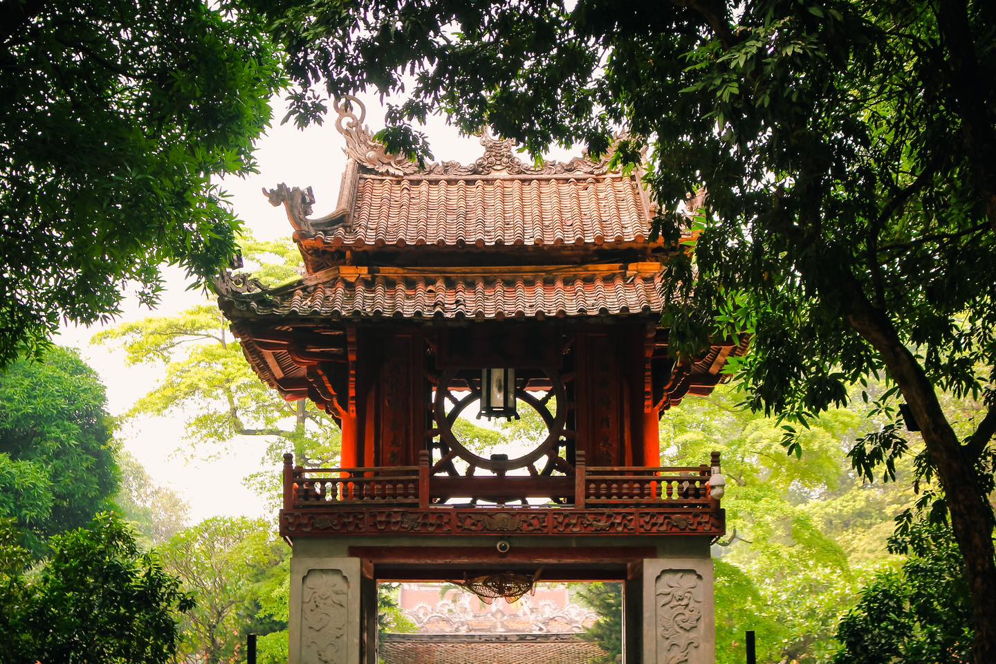 A historical front view of the Khue Van Cac, symbolizing Vietnam's first national university (Quốc Tử Giám).