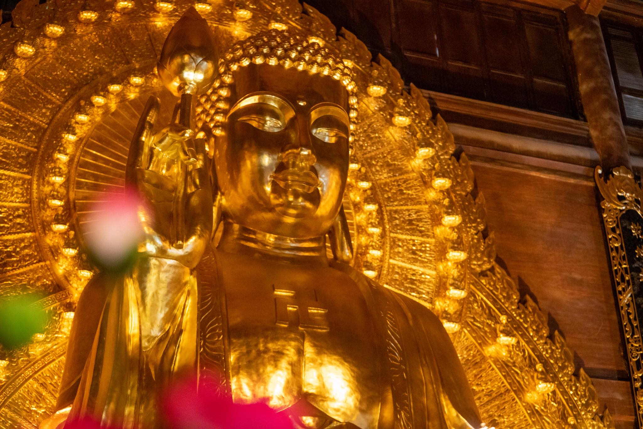 The central spiritual focus of Bai Dinh Pagoda: The Main Hall of the Dharma, honoring the Buddha