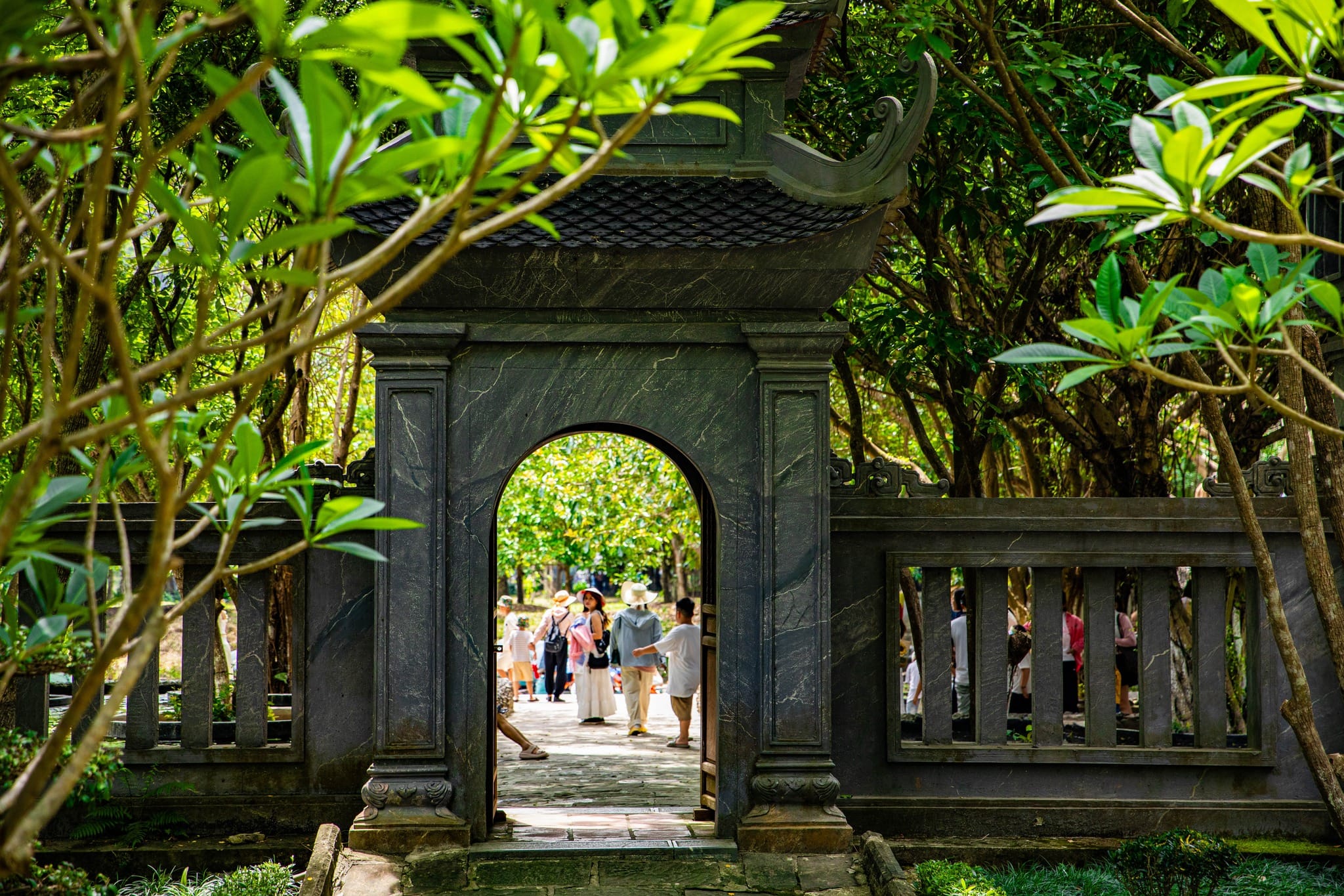 A tranquil moment at the temple, balancing the thrilling long-cave experience of Route 3.