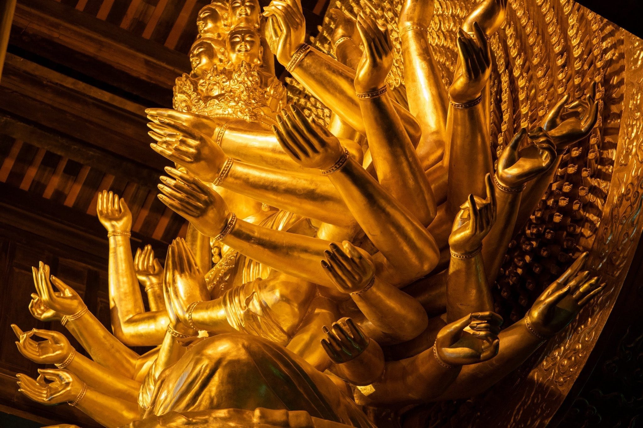 The Kuan-Yin Hall at Bai Dinh Pagoda houses the largest gilded bronze Kuan-Yin statue in Vietnam