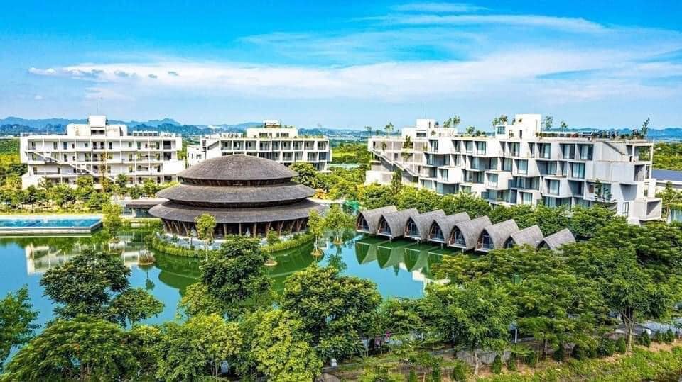 Innovative bamboo architecture at Vedana Resort, a mountain-side and wellness-focused Trang An Resort.